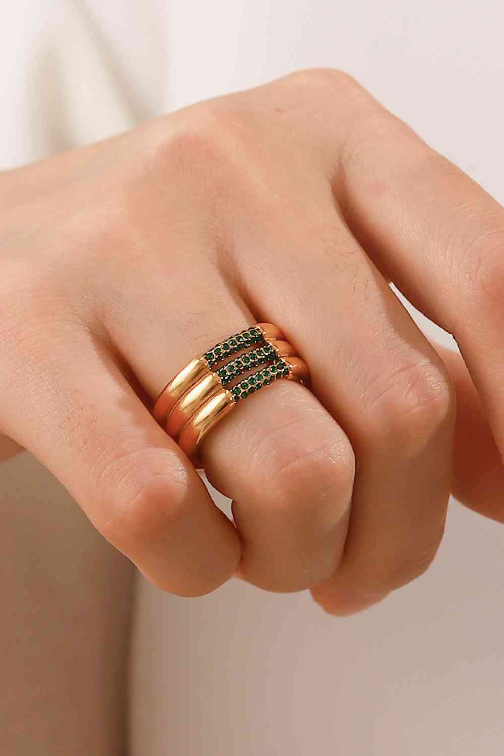 Layered Stacked Ring Triple-Layered Rhinestone 18k Gold Plated Ring