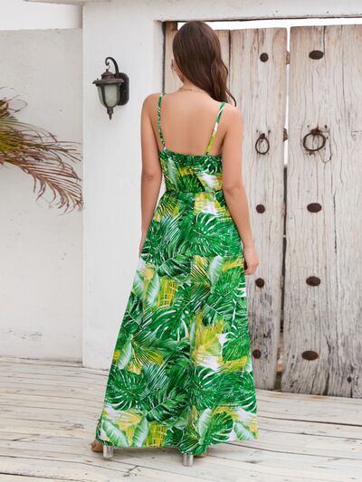 Vacation Jungle Printed Surplice Spaghetti Strap Maxi Dress