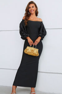 Off-Shoulder Bubble Sleeve Slit Evening Maxi Dress