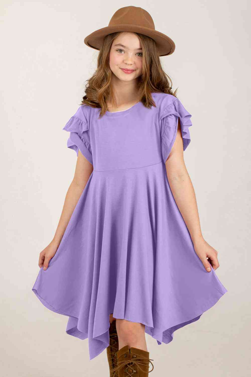 Round Neck Petal Sleeve Dress Kid's Fashion