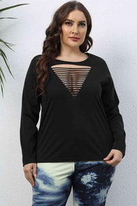 Plus Size Cutout Front Long Sleeve T-Shirt