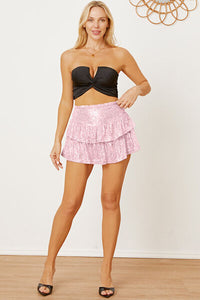 Sequin Layered Mini Skirt, ladies fashion sparkly ruffle short skirt