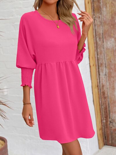 Round Neck Lantern Long Sleeve Casual Mini Dress