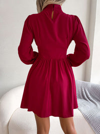 Cutout Turtleneck A-Line Long Sleeve Mini Dress