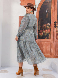 Plus Size V-Neck Long Sleeve Midi Dress Womens Plus Size Fashion Clothing