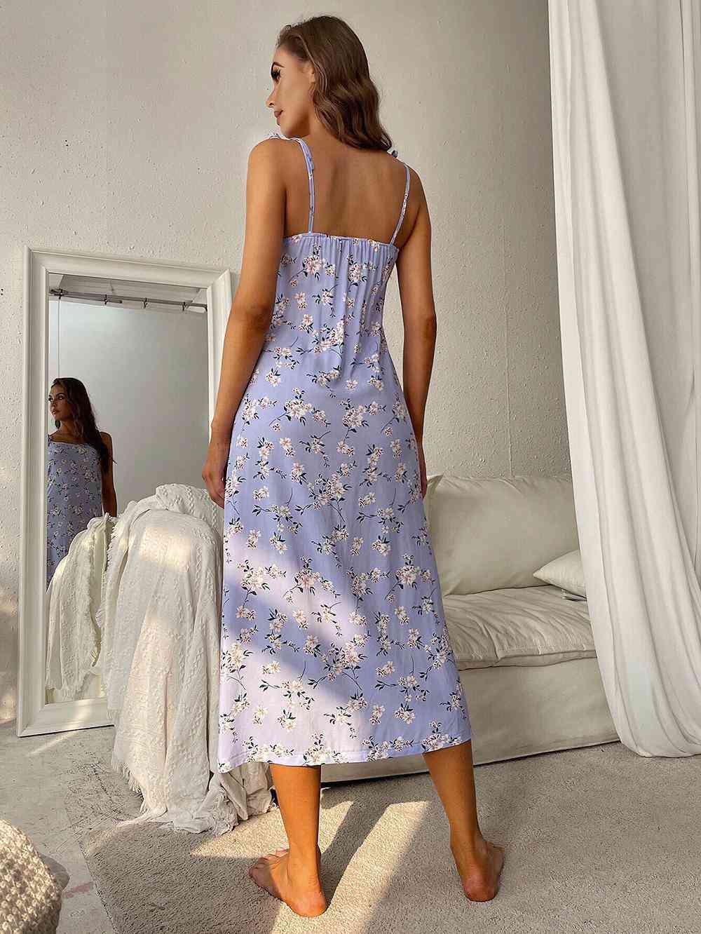 Women's Nightgown Printed Tie Shoulder Midi Night Dress Pajamas Loungewear