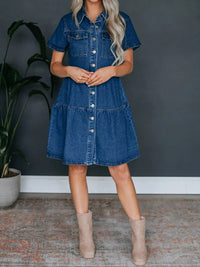 Button Up Short Sleeve Denim Dress