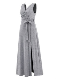 Event Elegant Slit Surplice Tie Waist Sleeveless Midi Maxi Dress