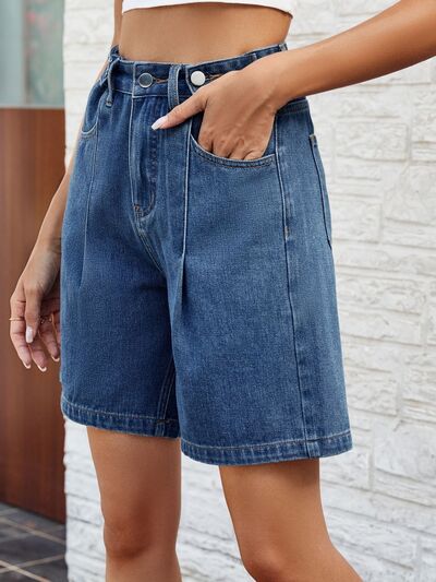 Women's High Waist Denim Shorts with Pockets, Ladies Skater Jorts, Bermuda Shorts Denim