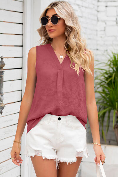 Womens Blouse Texture V-Neck Sleeveless Top