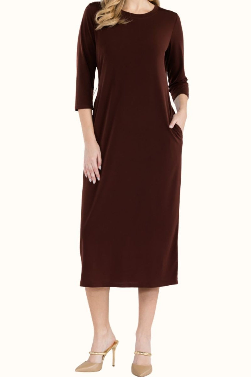 Women's Casual Round Neck Comfortable Midi TShirt Dress With Pockets Petite and Plus Size Fashion