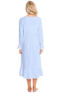 Cotton Pajama Dress Lace Detail Square Neck Flounce Sleeve Night Dress