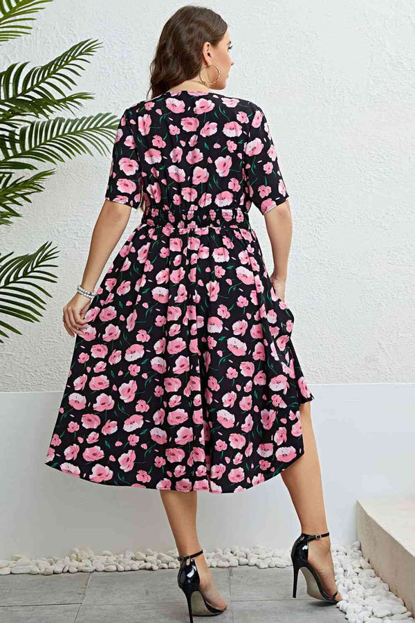 Floral Surplice Midi Dress Plus Size Fashion Summer Vacation Dresses