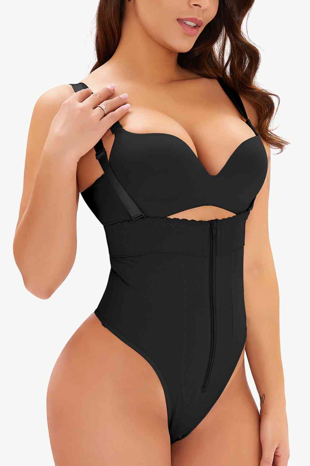 Shapewear Bodysuit Thong  Body Sculpting Tummy Control Full Size Adjustable Strap Zip-Up Shaping Bodysuit