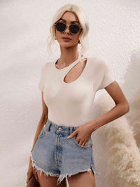 Womens Casual Shirt Cutout Round Neck Short Sleeve Knit Top