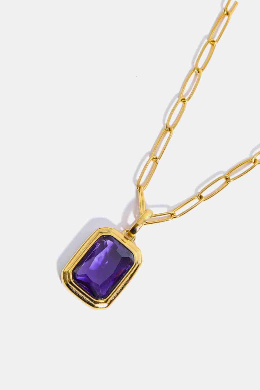 Rectangle Pendant Necklace Zircon 18K Gold-Plated Dangle Paperclip Necklaces