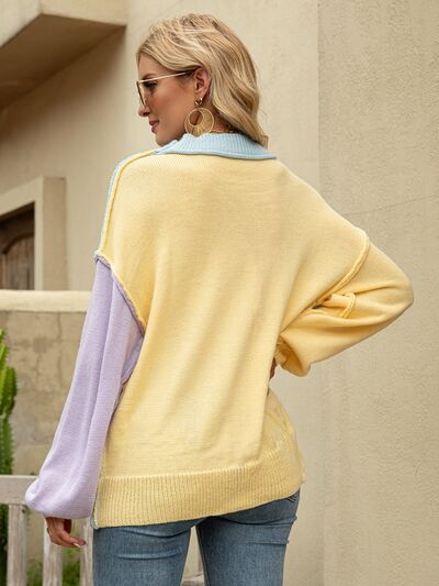 Color Block Dropped Shoulder Fashion Sweater Womens Fashion