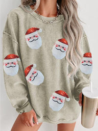 Sequin Santa Patch Ribbed Sweatshirt Holiday Christmas Sweater