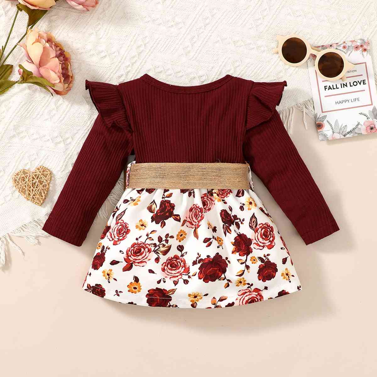 Floral Print Belted Short Dress Baby Girl Fashion Clothing anf Gifts