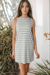 Striped Round Neck Sleeveless Mini Dress