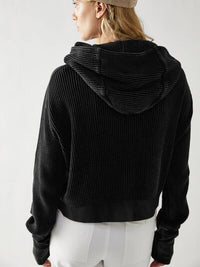 Womens Jackets & Coats Waffle-Knit Dropped Shoulder Hooded Light Jacket Zip Up Sweater