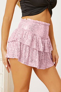 Sequin Layered Mini Skirt, ladies fashion sparkly ruffle short skirt