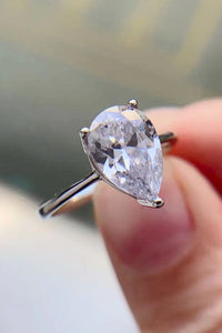 Pear Shape Silver Ring, Classic Teardrop 2 Carat Moissanite Ring