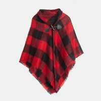 Plaid Horn Buckle Fringe Hem Shawl Girls Fashion Kids Clothing Sweater for Girls