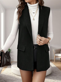 Womens Black Short Sleeve Blazer,  Pocketed Open Front Vest Coat