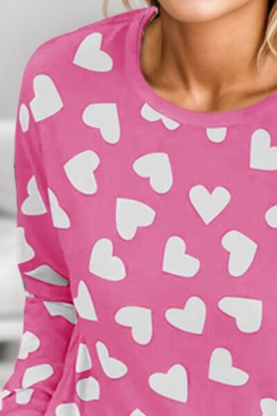 Heart Print Round Neck Top and Shorts Lounge Set Pajama Set Fashion Pajamas