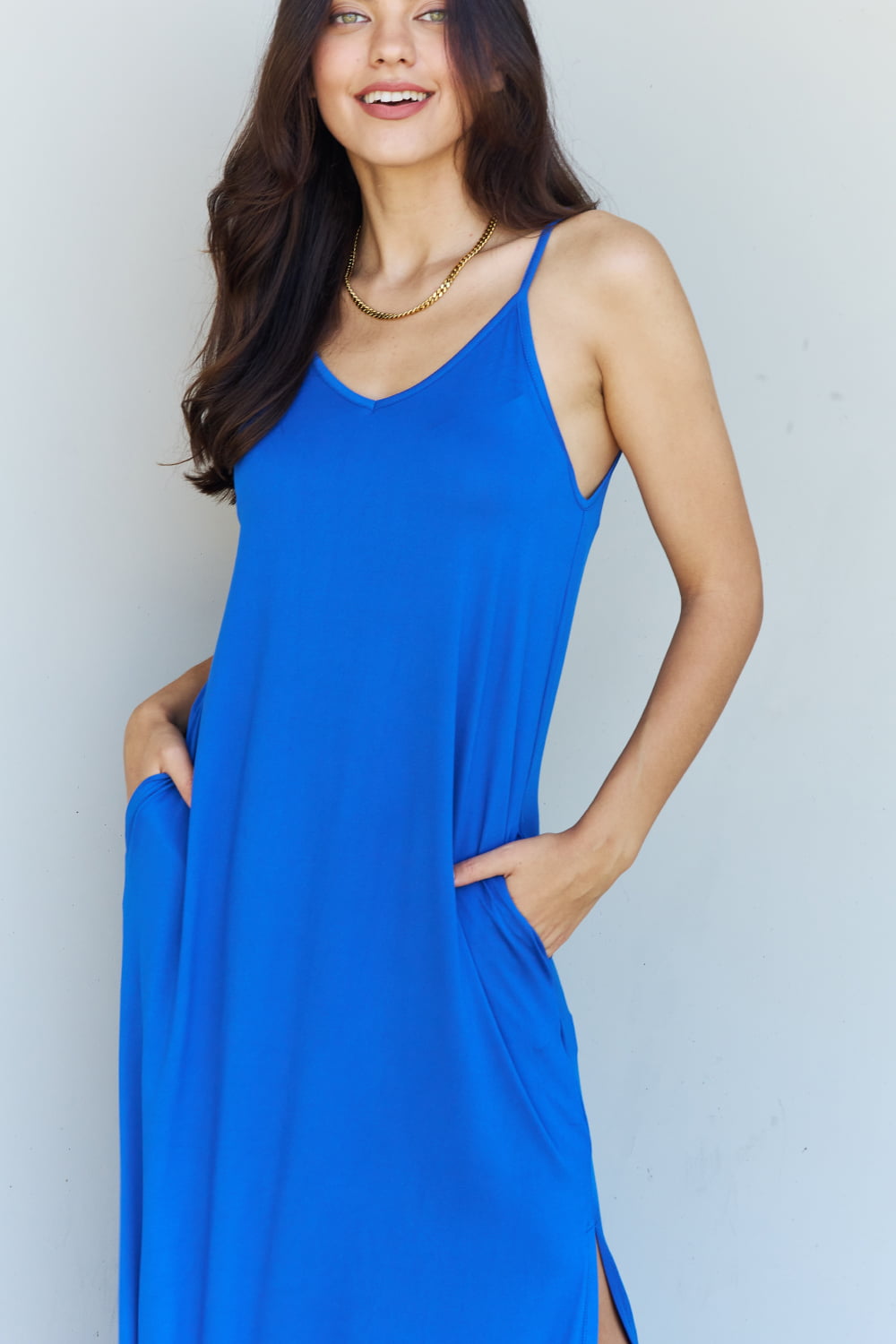 Casual Cami Side Slit Maxi Dress in Royal Blue