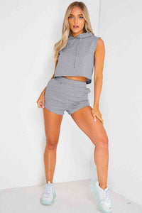 Hooded Crop Top & Pocketed Shorts Set Activewear Sports Set Loungewear Fashion