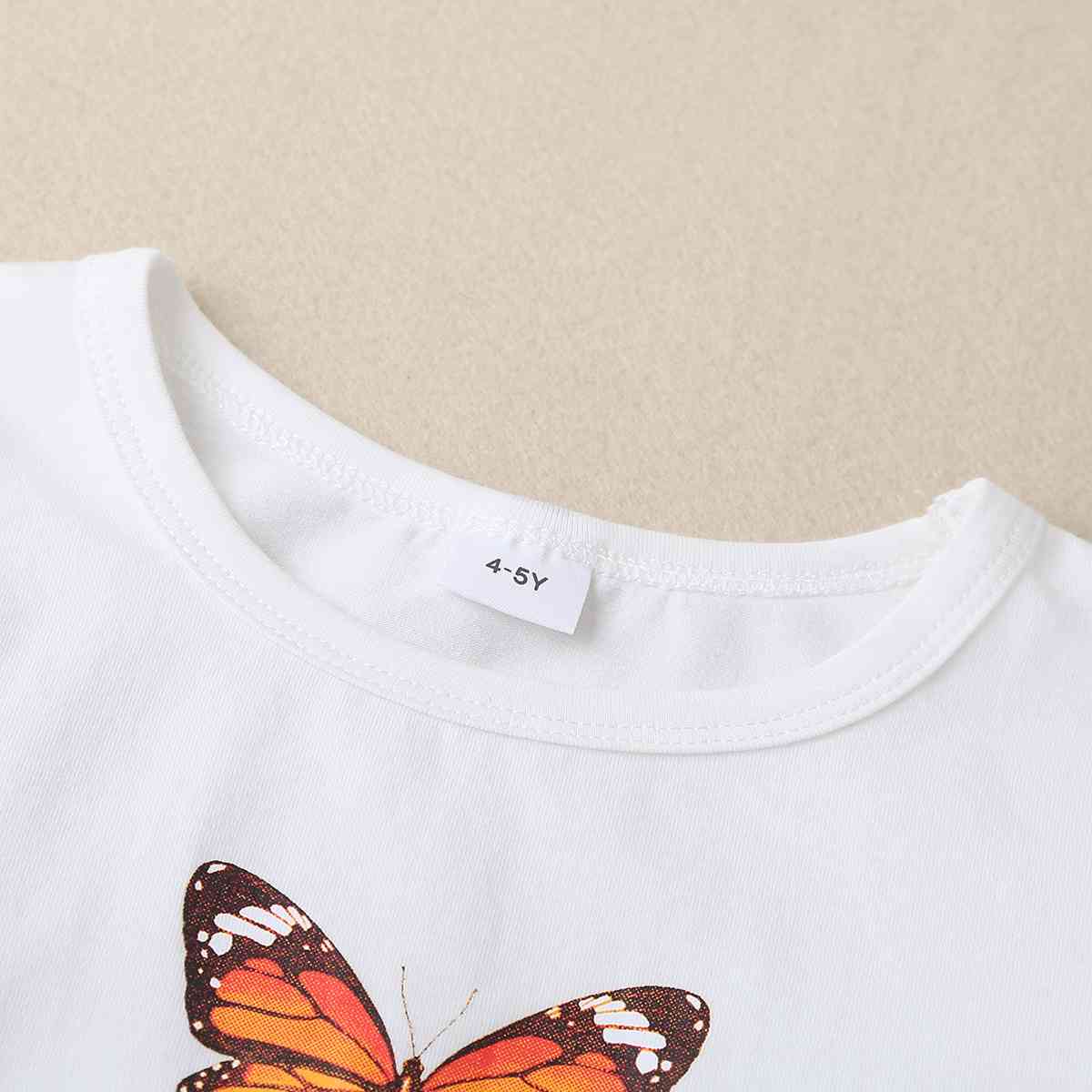 Girls Round Neck Butterfly Graphic Long Sleeve T-Shirt Kids Cotton Clothing and Gifts