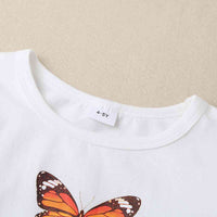 Girls Round Neck Butterfly Graphic Long Sleeve T-Shirt Kids Cotton Clothing and Gifts