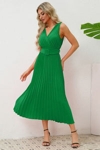 Women's Surplice Sleeveless Midi Pleated Dress