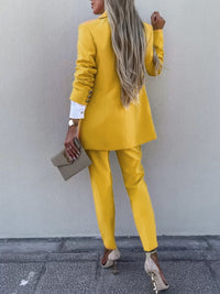 Women's Suit Work Attire Blazer and Trouser Matching Set Lapel Collar Long Sleeve Blazer and Pants Set