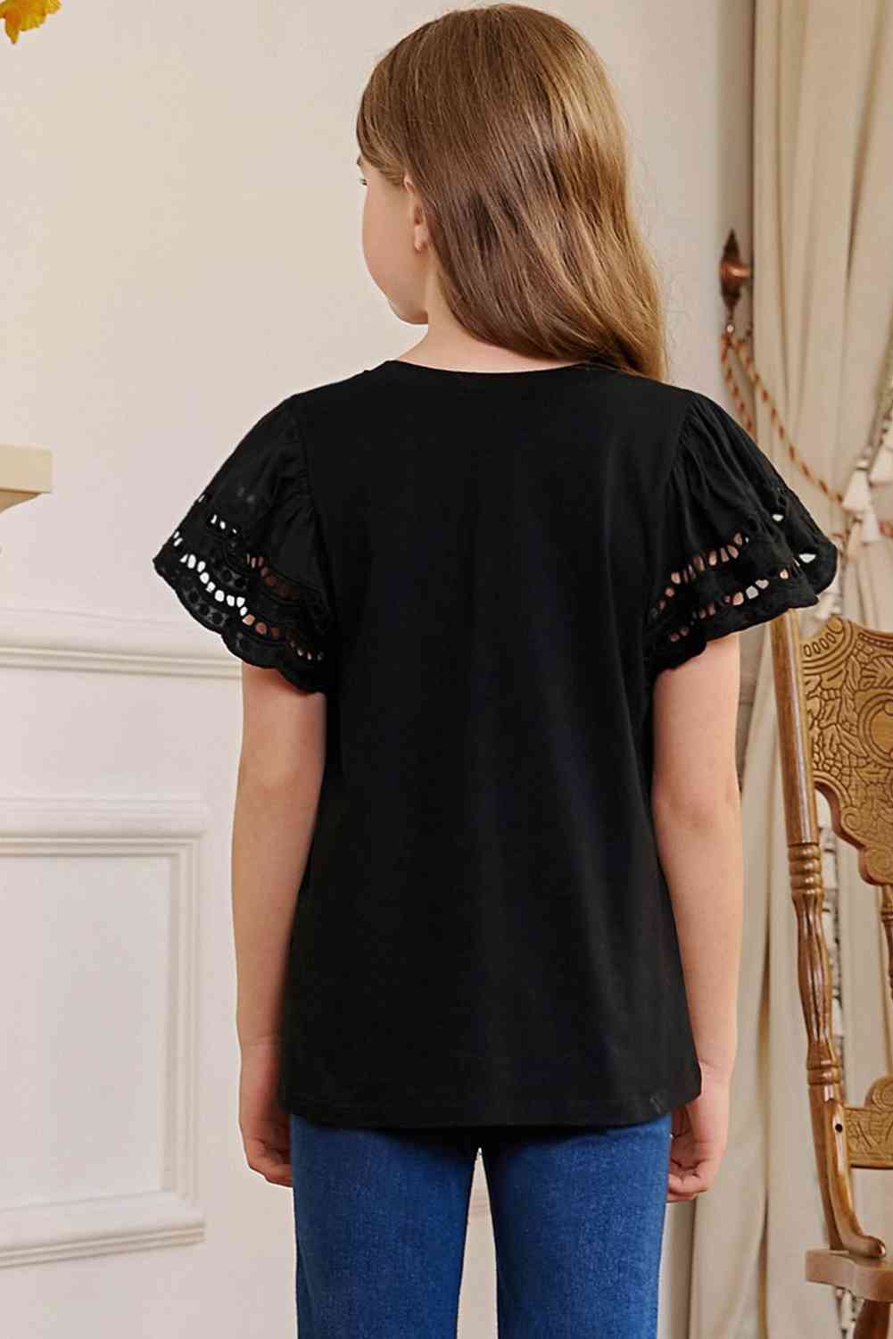 Round Neck Flutter Sleeve T-Shirt Girls Fashion Kids Clothing