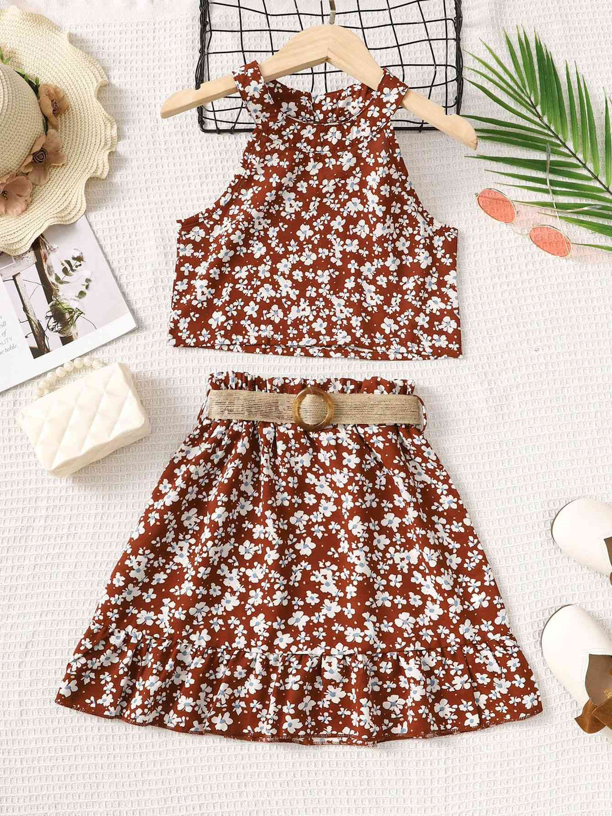 Floral Tank and Ruffle Hem Skirt Set Girls Fashion Kids Clothing