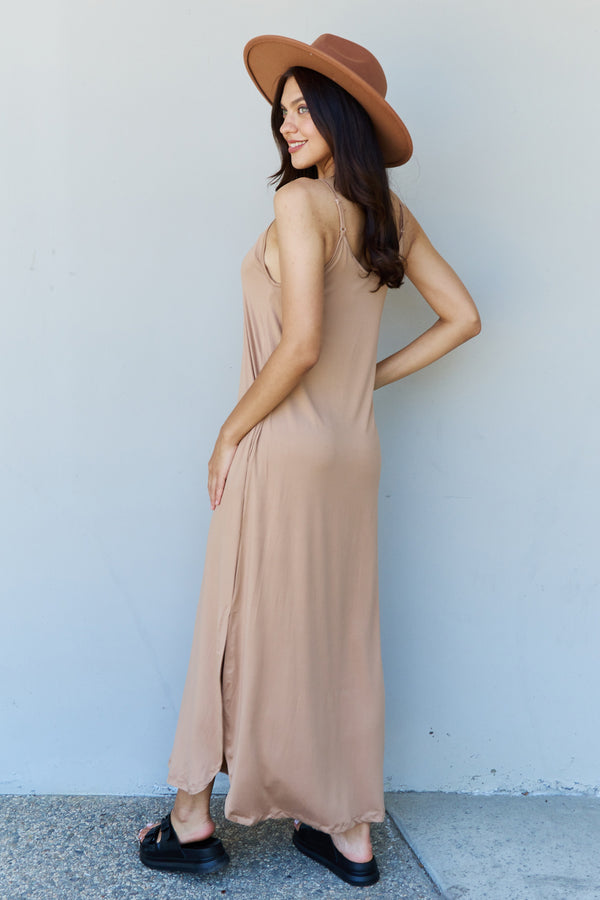 Ninexis Good Energy Full Size Cami Side Slit Casual Maxi Dress in Camel