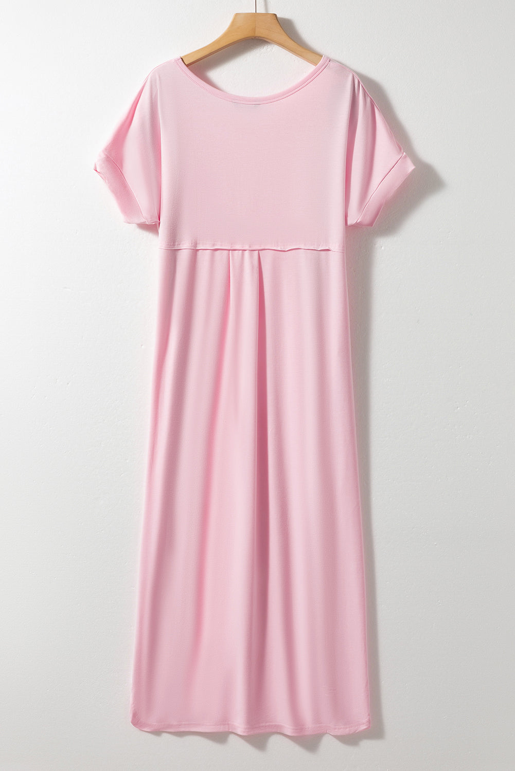 Pink Slit Pocketed V-Neck Short Sleeve Shirt Dress with pockets casual wear women's fashion