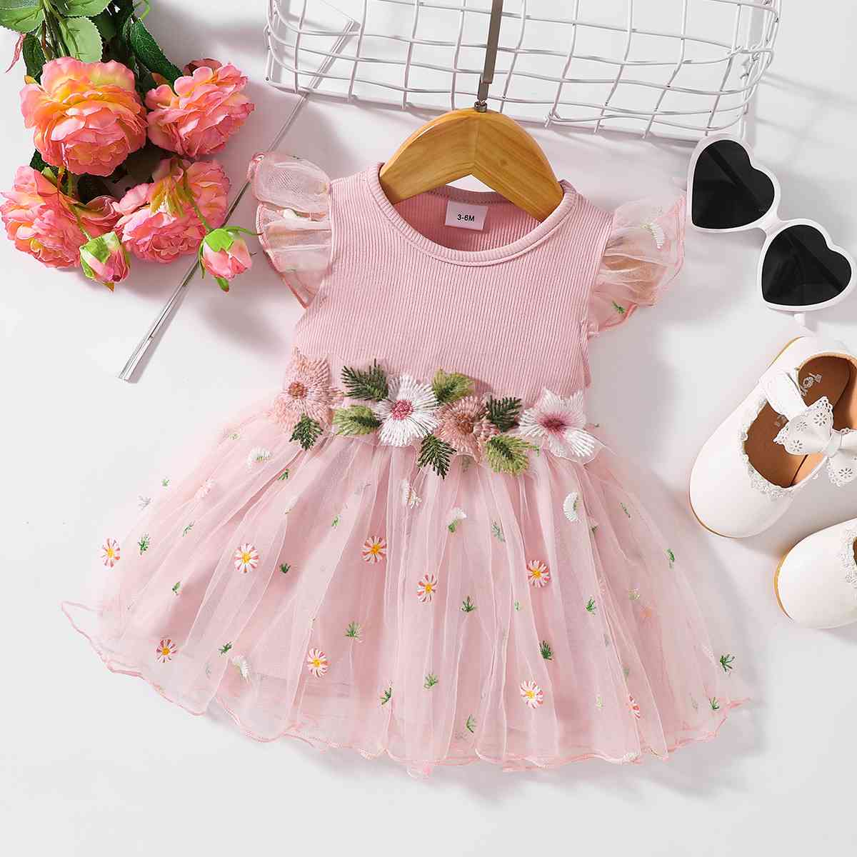 Embroidered Round Neck Flutter Sleeve Dress Babies Fashion and Gifts Baby Girl Fashion Cotton Baby Clothing