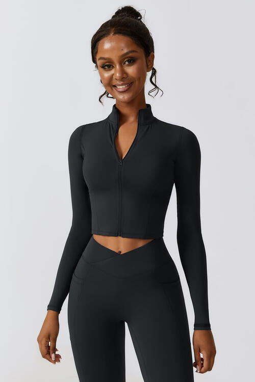 Zip Up Long Sleeve Cropped Activewear Sports Top Jacket