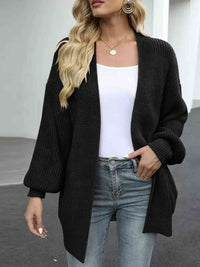 Drop Shoulder Balloon Sleeve Crochet Cardigan