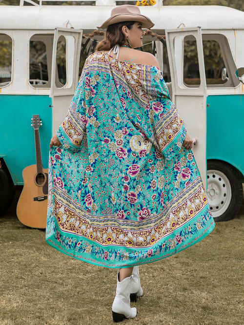 Women’s Boho Plus Size Printed Open Front Longline Cardigan