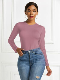 Round Neck Long Sleeve Womens Top Bodysuit