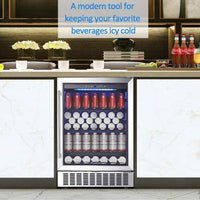 AAOBOSI 24 Inch Beverage Cooler, 164 Cans Freestanding and Built-in Beverage Refrigerator with Advanced Cooling System, Adjustable Shelf, Energy Saving, Ideal for Soda, Water, Beer, Wine