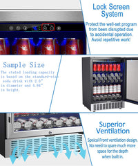 AAOBOSI 24 Inch Beverage Cooler, 164 Cans Freestanding and Built-in Beverage Refrigerator with Advanced Cooling System, Adjustable Shelf, Energy Saving, Ideal for Soda, Water, Beer, Wine