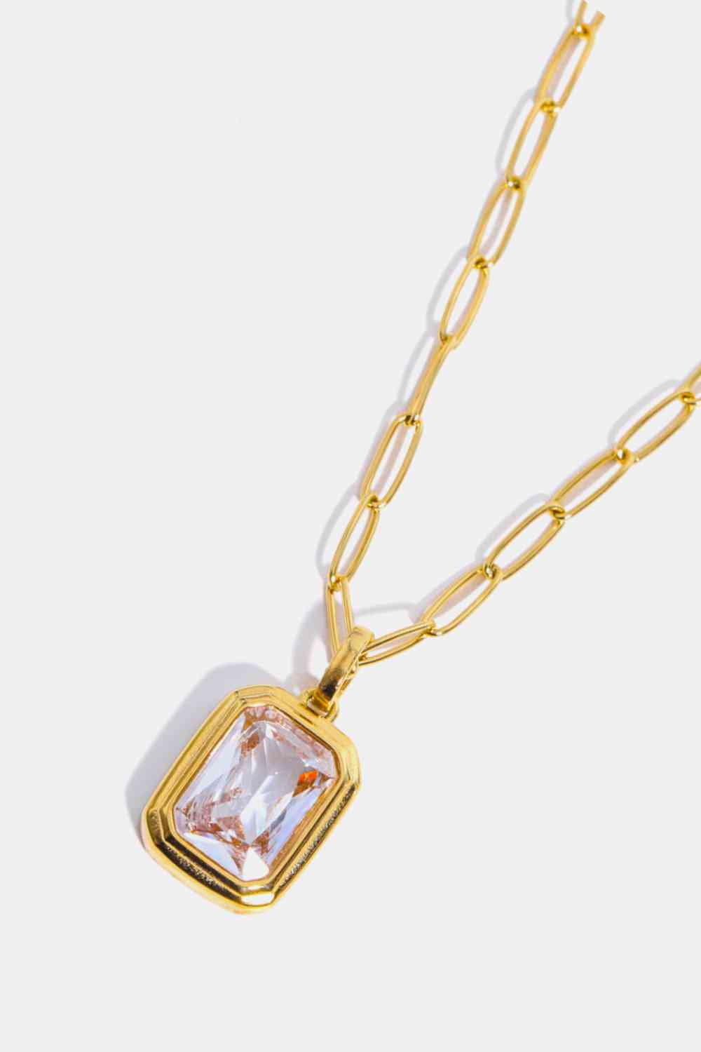 Rectangle Pendant Necklace Zircon 18K Gold-Plated Dangle Paperclip Necklaces