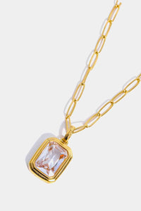 Rectangle Pendant Necklace Zircon 18K Gold-Plated Dangle Paperclip Necklaces