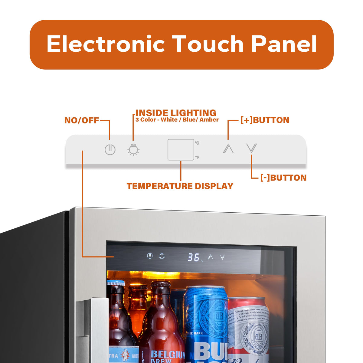 Ca'Lefort 15'' Beverage Refrigerator - 100 Cans Soda Beer Capacity Single Zone with Modern Touch Intelligent Digital 34°-54°F, Built in or Freestanding Wine Cooler for Home and Kitchen